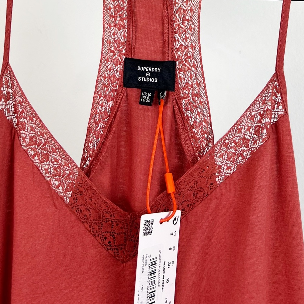 Lace-Trim Racerback Tank Top - Rust - Picture 5 of 7